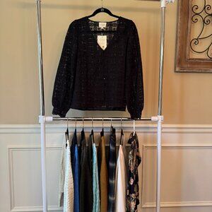 Sezane Gaya Shirt Black Guipure - Size 6